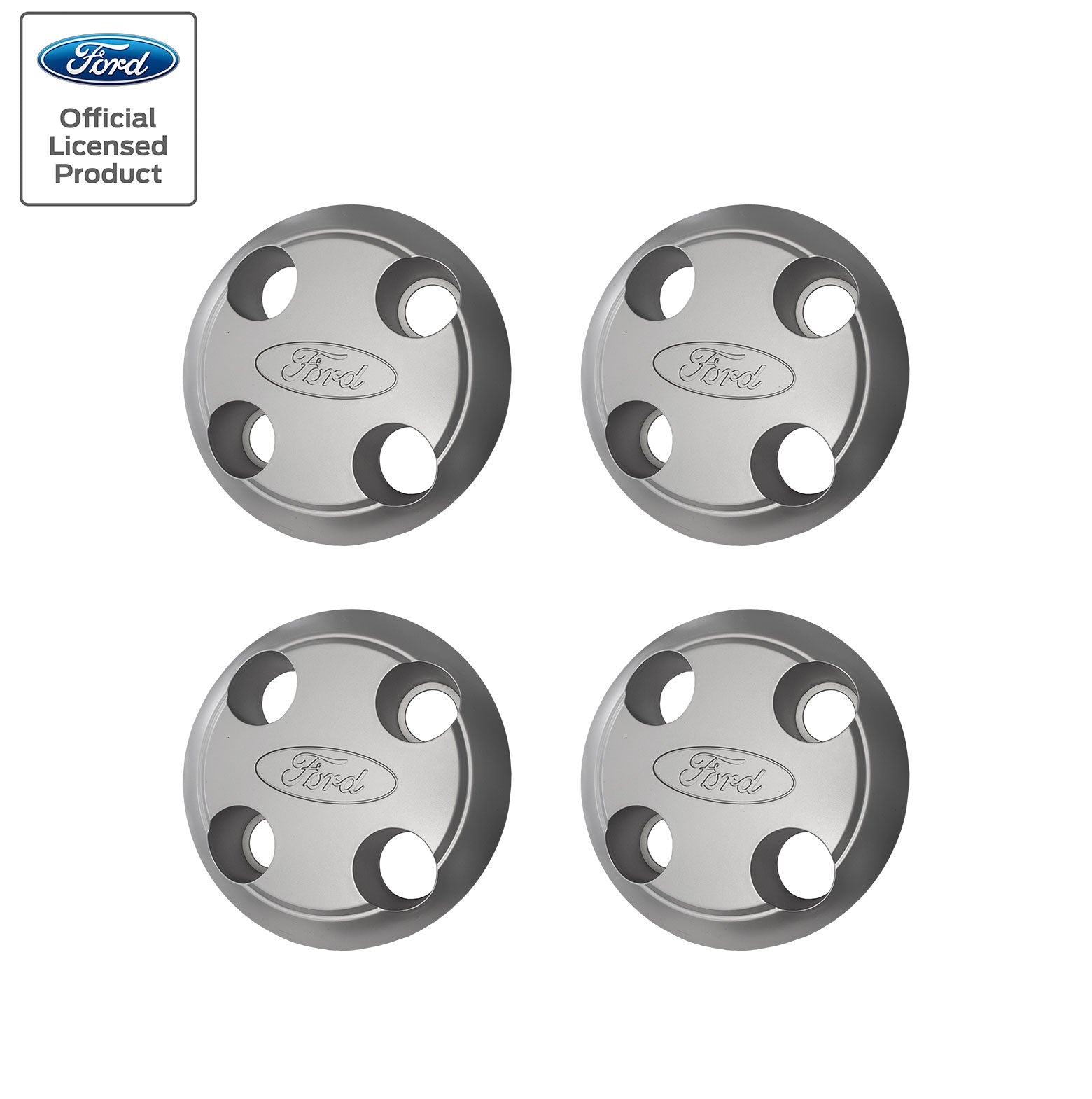 1987-1989 Mustang GT Silver Turbine Wheel Hub Center Caps w Ford Logo - Set of 4