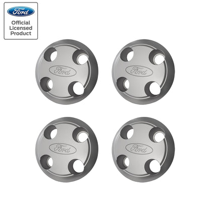 1987-1989 Mustang GT Silver Turbine Wheel Hub Center Caps w Ford Logo - Set of 4