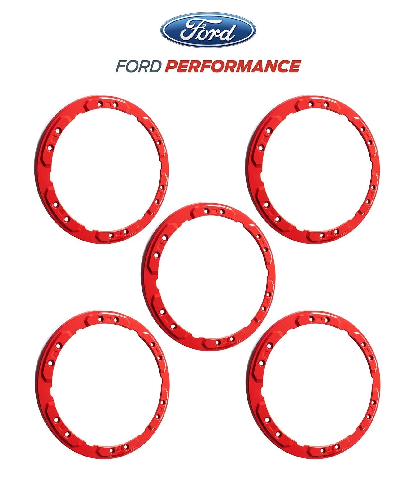 2021-2023 Bronco Ford OEM M-1021K-BLR 5pc Red Bead Lock Wheel Trim Ring Kit 