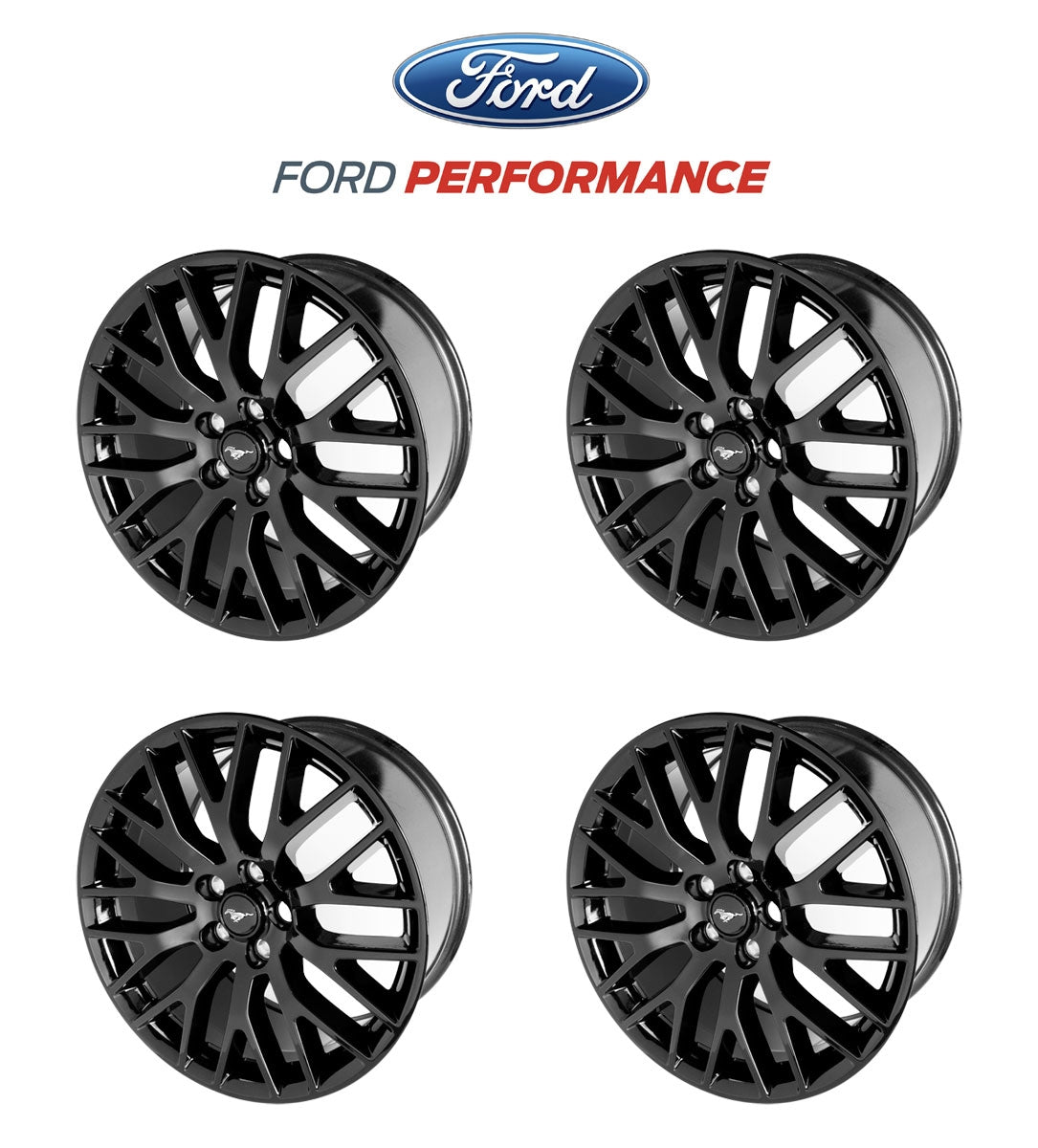 2015-2023 Mustang GT OEM Staggered Gloss Black Wheels 19" x 9" & 9.5" Set of 4