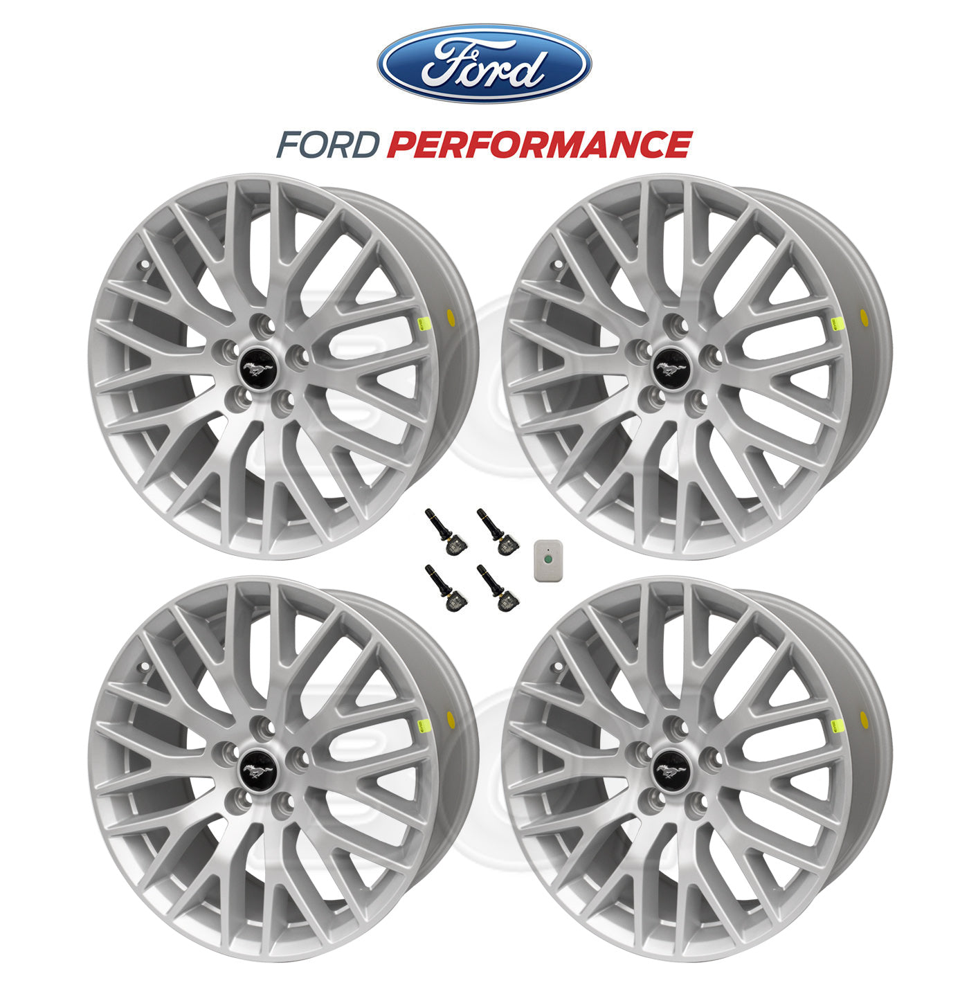 2015-2023 Ford Mustang OEM 19" Staggered Silver Wheels & TPMS Kit - Set of 4