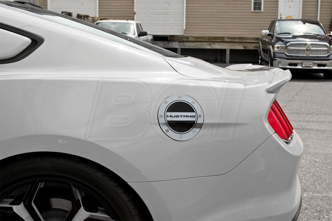 2015-2023 Ford Mustang Silver w/ Black Fill Embossed Gas Fuel Door Comp Series