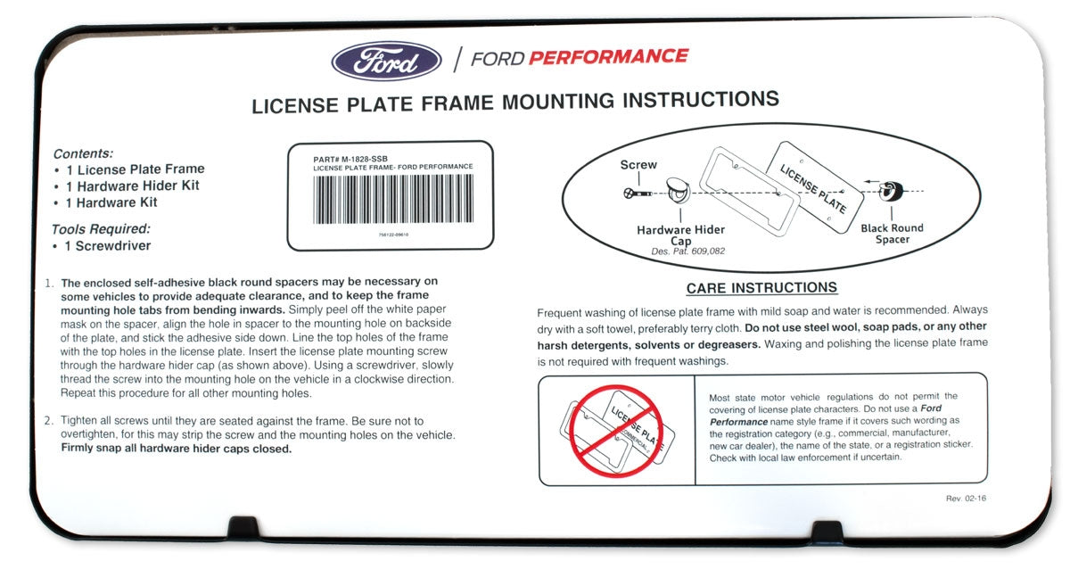 Mustang F-150 Ford Performance Black Stainless Steel License Plate Frame