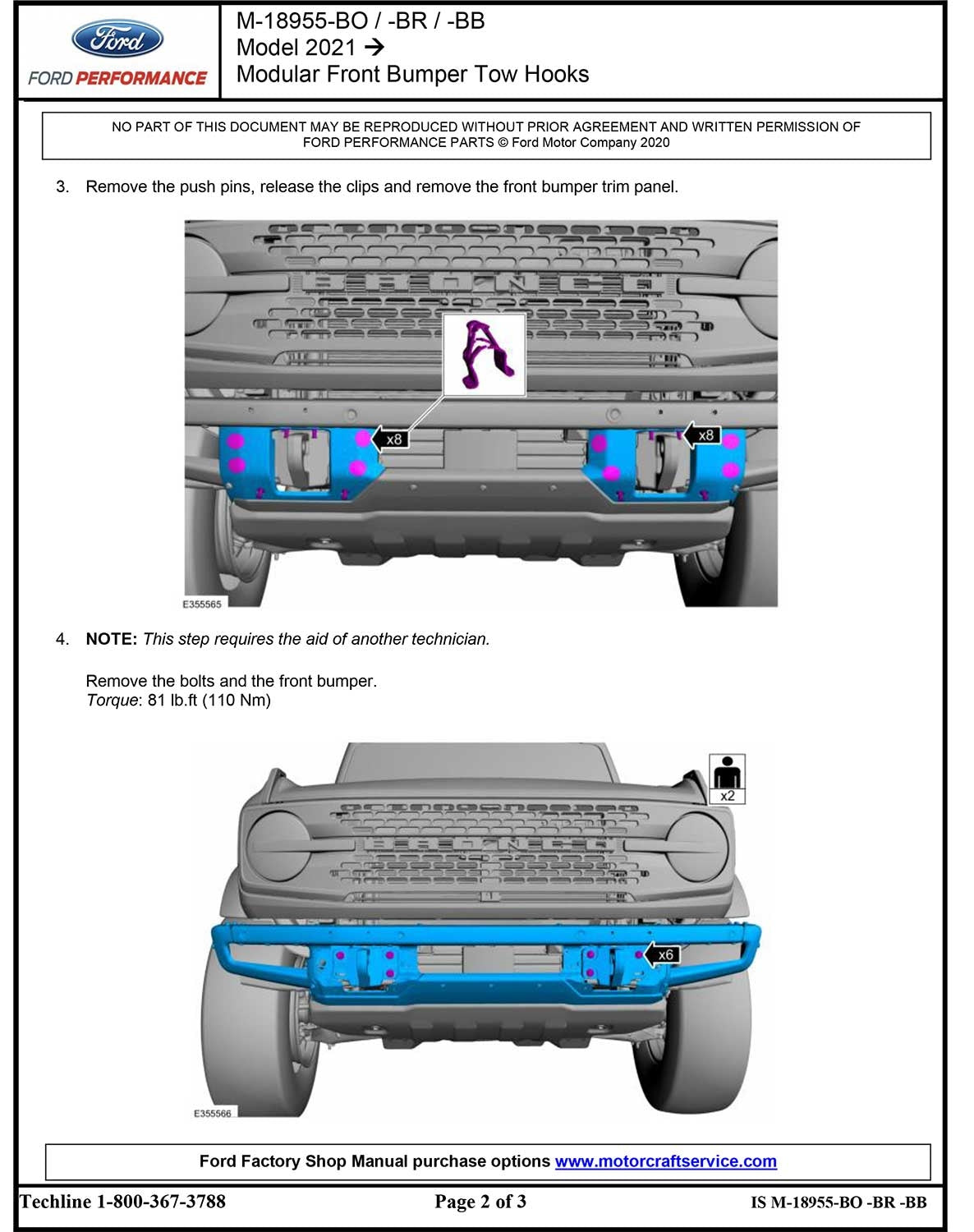 2021-2023 Bronco Ford Performance OEM M-18954-BO Orange Front Tow Hooks Pair