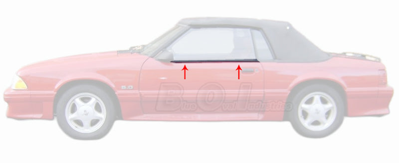 1987-1993 Mustang Outside Outer Door Beltline Moldings bottom of Window pair